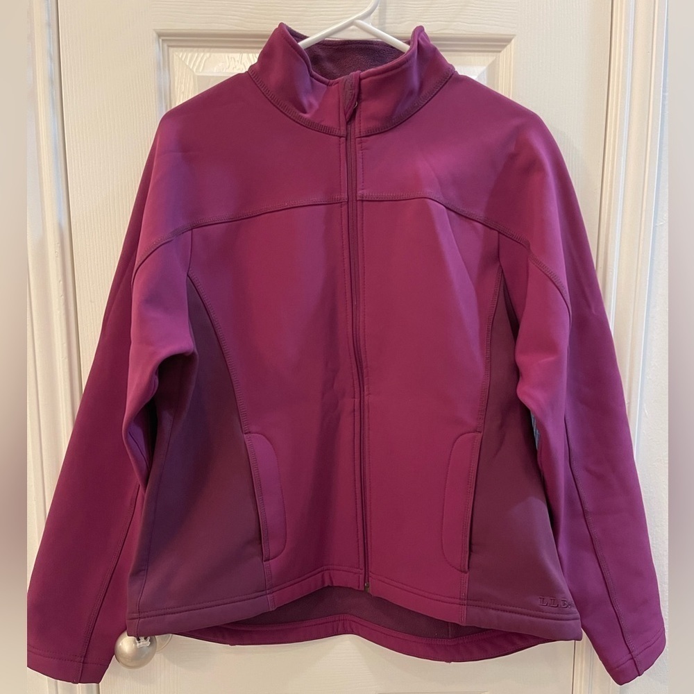 LL Bean Full Zip Two Tone Spandex Fleece Lined‎ Jacket Pockets Drawstrings Large